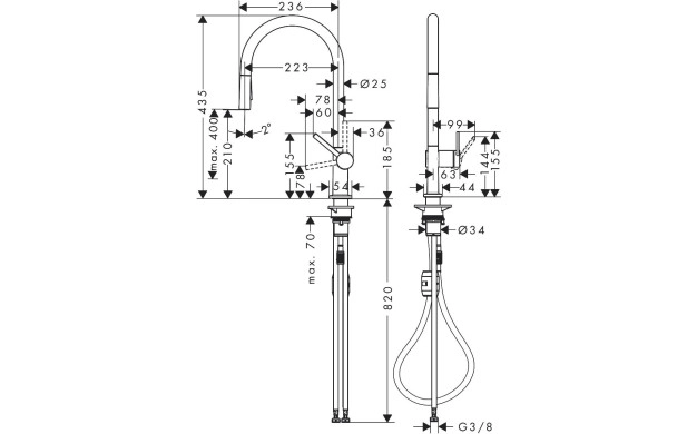 Кухненски смесител hansgrohe Talis MB54-H210, pull-out spray, 2jet